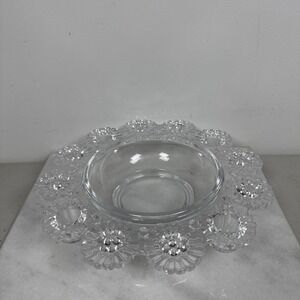 Swedish Royal Krona Daisy Chain Flower Clear Glass Centerpiece Candle Bowl 9 1/2